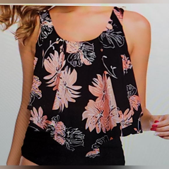 NWT PLUS SIZE TWO PIECE Flounce High Waist Tankini Flowy Beach Swim - Picture 2 of 12